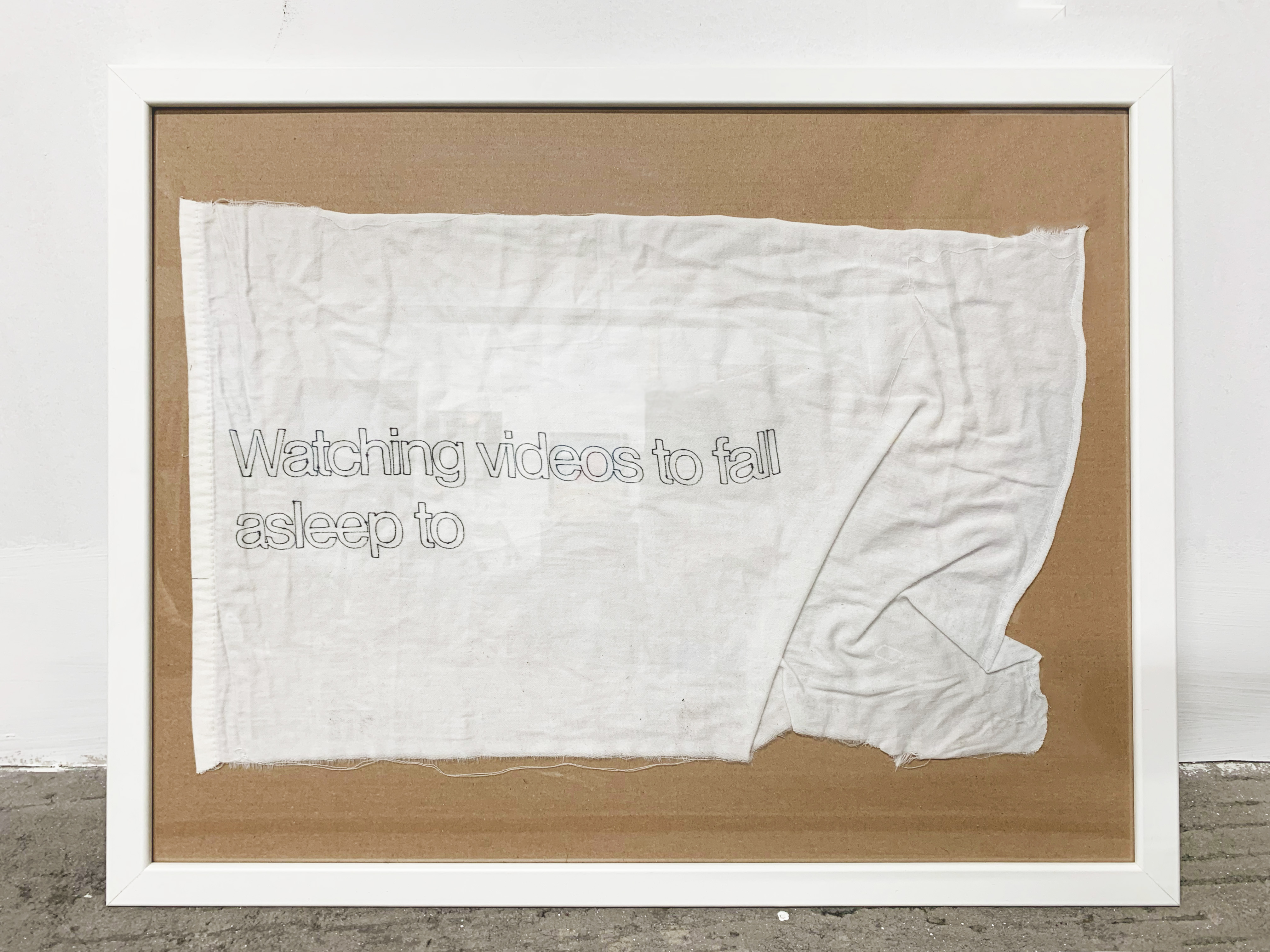 Watching Videos to Fall Asleep to, 2026, mechanical pen plot on bedsheet by Bryony Hillman
